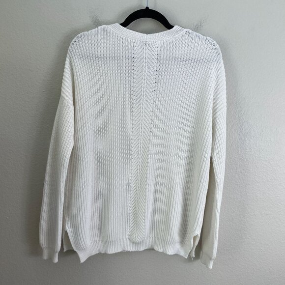 Vince Womens Small Ribbed Knit Directional V Neck Cotton Pullover Sweater White - Picture 11 of 12